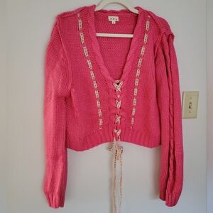 POL Hot Pink Knit Lace Up Sweater NWOT Sz L
